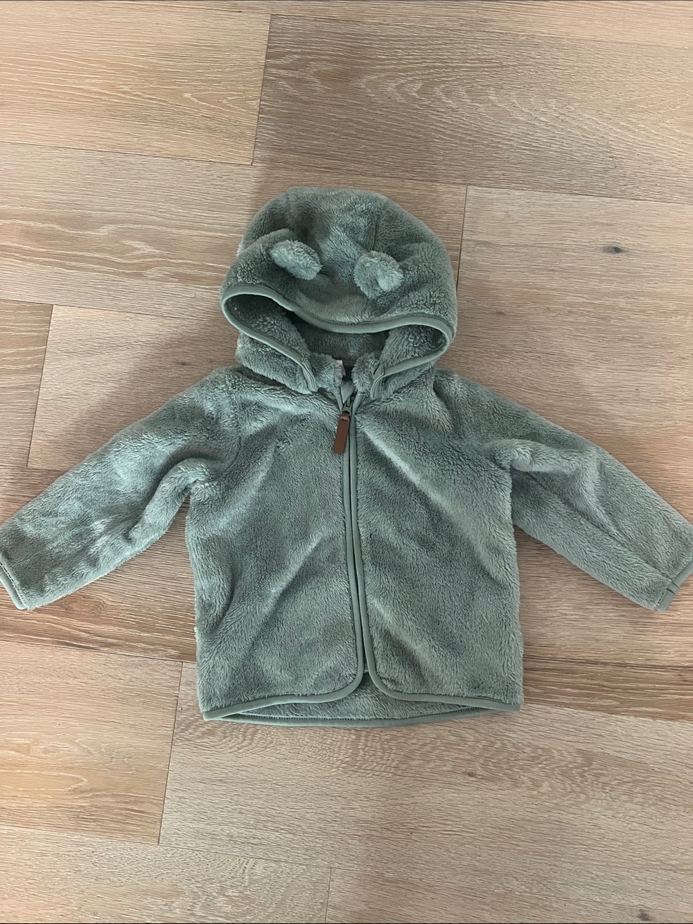 H&M Plush Hooded Kids Jacket in Sage Green